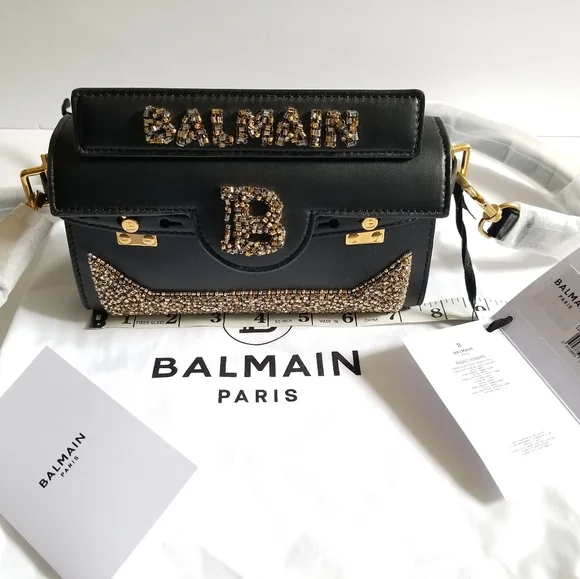 Balmain B-Buzz 19 Embellished Leather Crossbody Bag Black - Picture 13 of 15